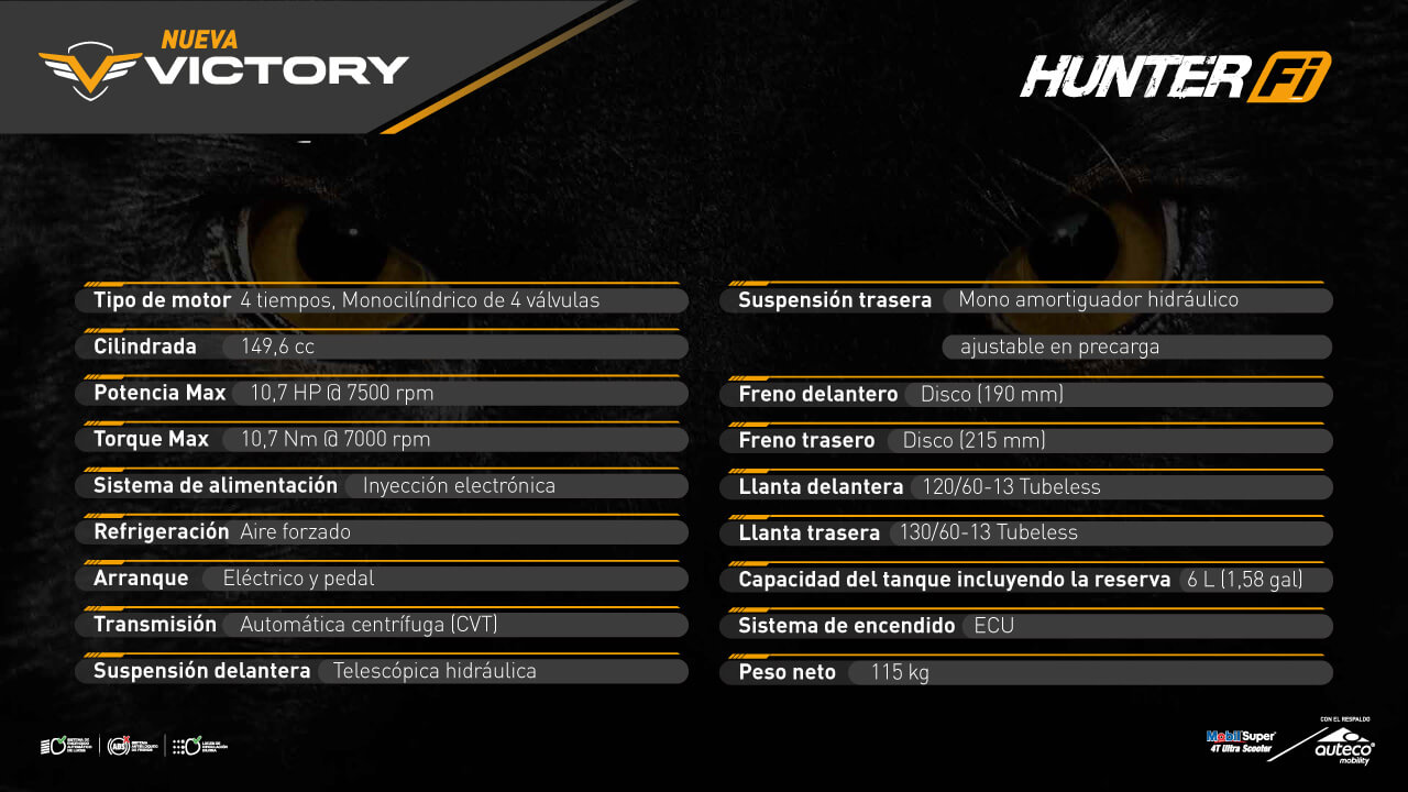 Especificaciones técnicas - Motocicleta Victory Hunter Fi”